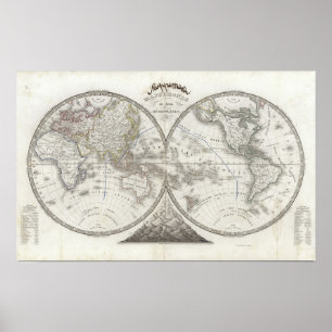 Poster Carte du monde en 2 hémisphères