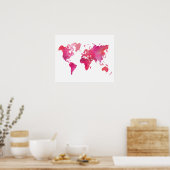 Poster Carte du monde en aquarelle rose (Cuisine)