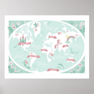 Poster Carte du monde enchantée - Art pour enfants