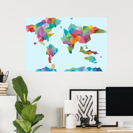 Poster Carte du monde faite de formes géométriques (Bureau à domicile)