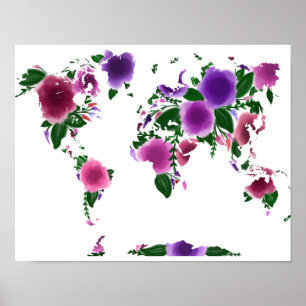 Poster Carte du monde floral