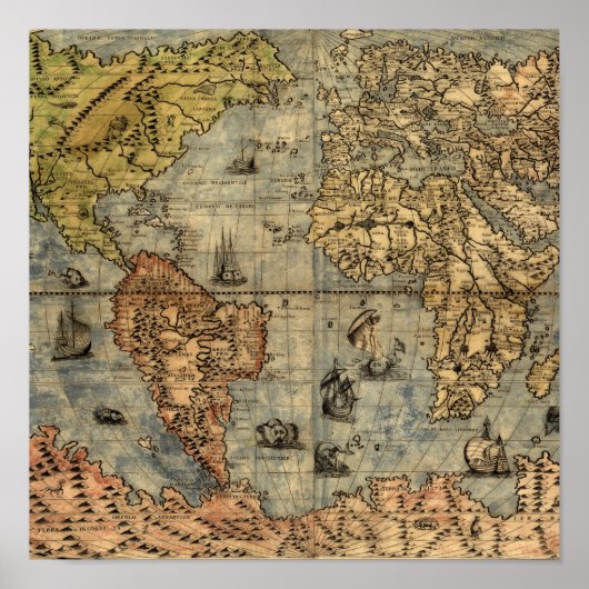 Poster Carte du monde Forlani Antiquev 1565 Renaissance (Devant)