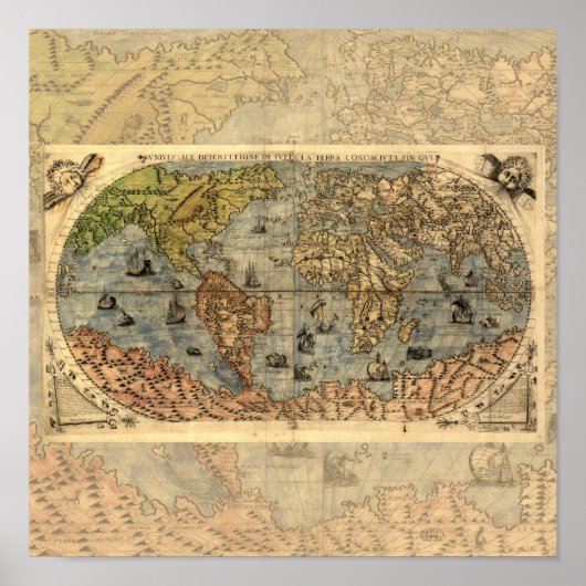 Poster Carte du monde Forlani Antiquev 1565 Renaissance (Devant)