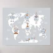 Poster Carte du Monde Garçons Impression, Art Robot Chamb (Devant)