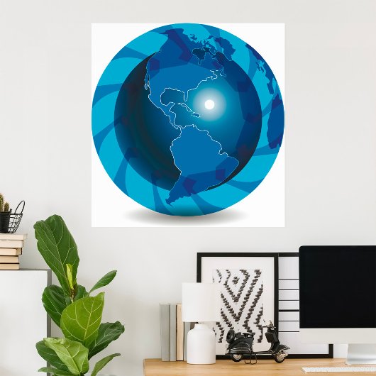 Poster Carte du monde Globe terrestre bleu moderne