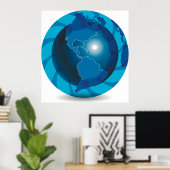 Poster Carte du monde Globe terrestre bleu moderne (Bureau à domicile)