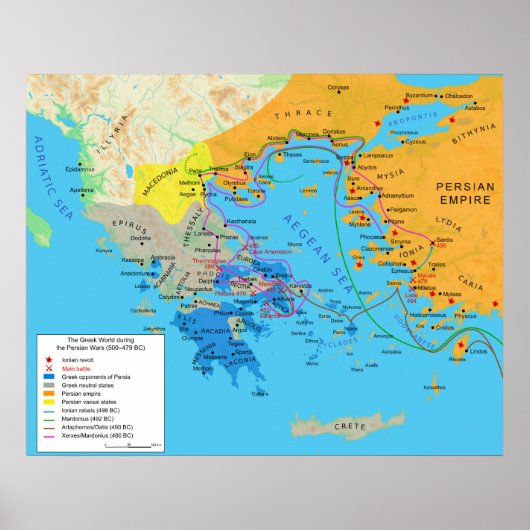 Poster Carte du monde grec pendant les guerres Greco Pers (Devant)