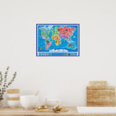 Poster Carte du monde illustrée des petits enfants - 21.3 (Cuisine)