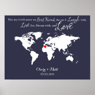 Poster carte du monde mariage livre d'invités panneau de