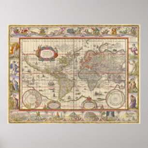 Poster Carte du monde médiéval par Willem Blaeu