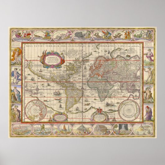 Poster Carte du monde médiéval par Willem Blaeu (Devant)