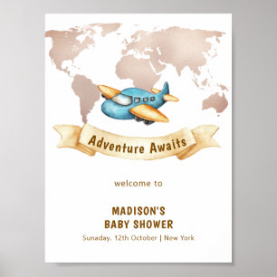 Poster Carte du monde moderne Bienvenue avion garçon Baby