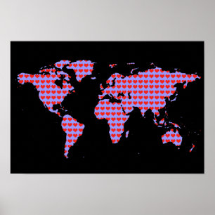 Poster carte du monde - motif d'amour