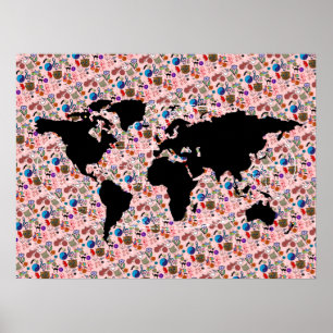 Poster carte du monde noir