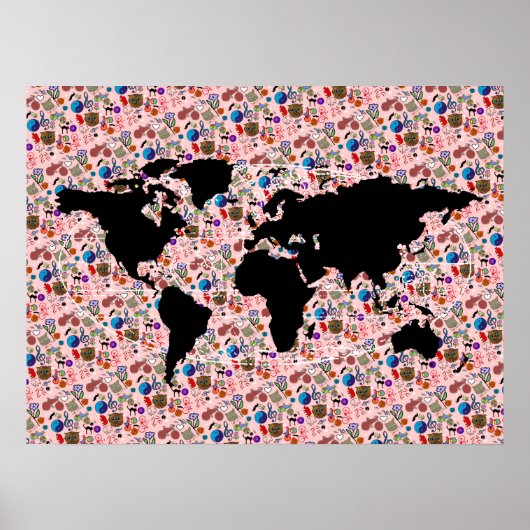 Poster carte du monde noir (Devant)