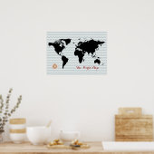 Poster carte du monde noir à chevron (Cuisine)