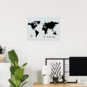 Poster carte du monde noir à chevron (Bureau à domicile)