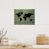 Poster carte du monde noir avec rayures (Cuisine)