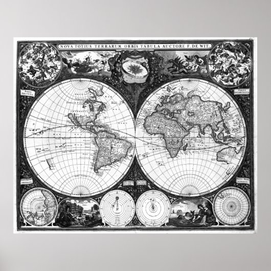 Poster Carte du monde noir et blanc (1665) (Devant)