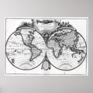 Poster Carte du monde noir et blanc (1782)