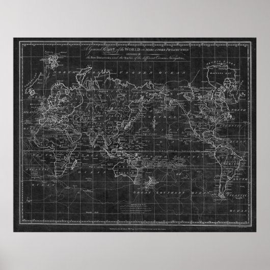 Poster Carte du monde noir et blanc (1799) Inverse (Devant)