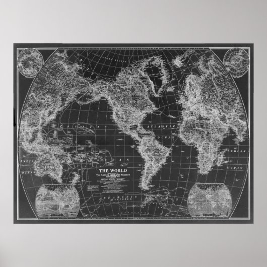 Poster Carte du monde noir et blanc (1922) Inverse (Devant)