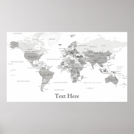 Poster Carte du monde noir et blanc personnalisée (Devant)