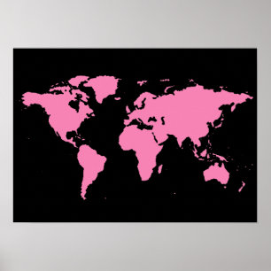 Poster carte du monde noir et rose pour les femmes