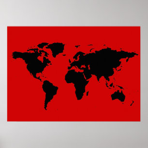 Poster carte du monde noir et rouge