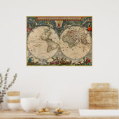 Poster Carte du monde Nova Totius Terrarum Orbis Tabula (Cuisine)