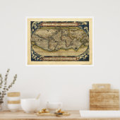 Poster Carte Du Monde Par Ortelius 1570 (Cuisine)