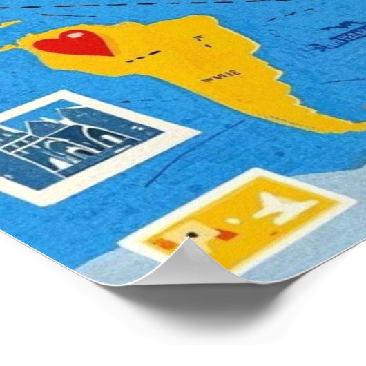 Poster Carte du monde parsemée d'épingles en forme de cœu (Coin)