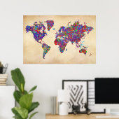 Poster Carte du monde, peinture à l'action (Bureau à domicile)