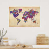 Poster Carte du monde, peinture à l'action (Cuisine)