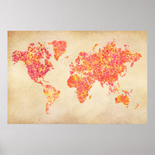 Poster Carte du monde, peinture à l'action