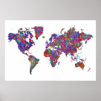 Poster Carte du monde, peinture à l'action
