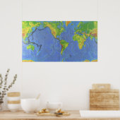Poster Carte du monde physique 1994 - Plaques tectoniques (Cuisine)