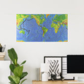 Poster Carte du monde physique 1994 - Plaques tectoniques (Bureau à domicile)