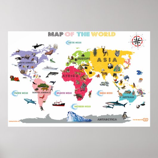 Poster Carte du monde pour les enfants - Blanc et brillan (Devant)
