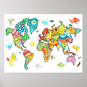 Poster Carte du monde pour les enfants d'art mur