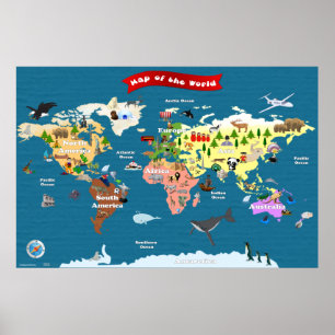 Poster Carte du monde pour les enfants - Explorons
