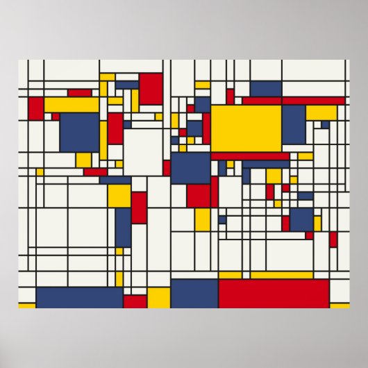 Poster Carte du monde Style Abstrait Mondrian (Devant)