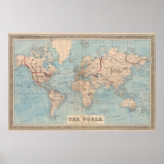 Poster Carte du monde sur la projection de Mercator (Devant)
