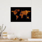 Poster carte du monde - texture du bois (Cuisine)