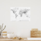 Poster Carte du monde topographique blanc (Cuisine)