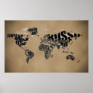 Poster Carte du monde typographique