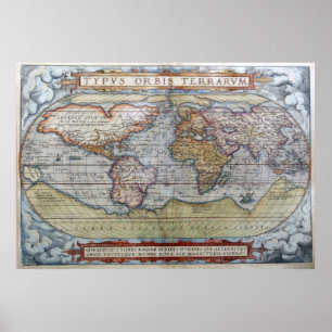Poster Carte du monde Typus Orbis Terrarum Ortelius 1572