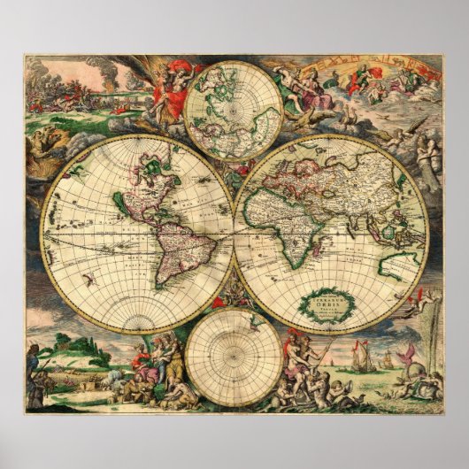 Poster Carte du monde van Schagen 1680 (Devant)