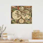 Poster Carte du monde van Schagen 1680 (Cuisine)