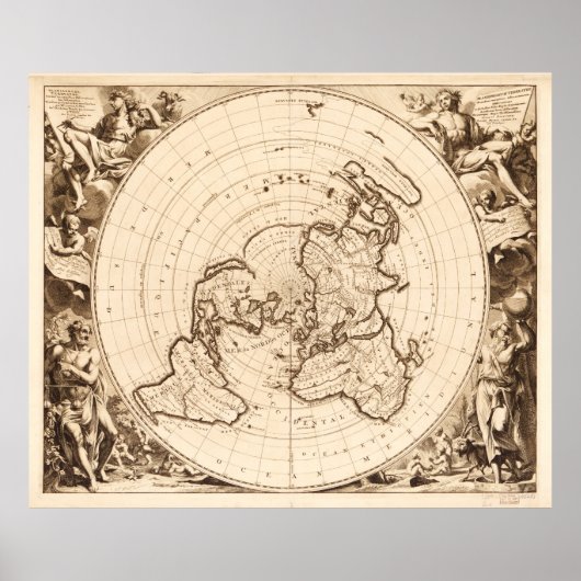 Poster Carte du monde vers 1713 (Planisphere terrestre) (Devant)